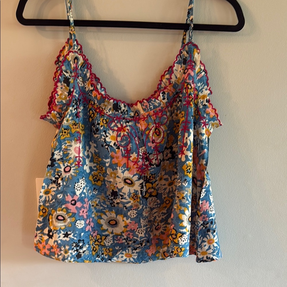 NATURAL LIFE Blue Red Ruffled Camisole